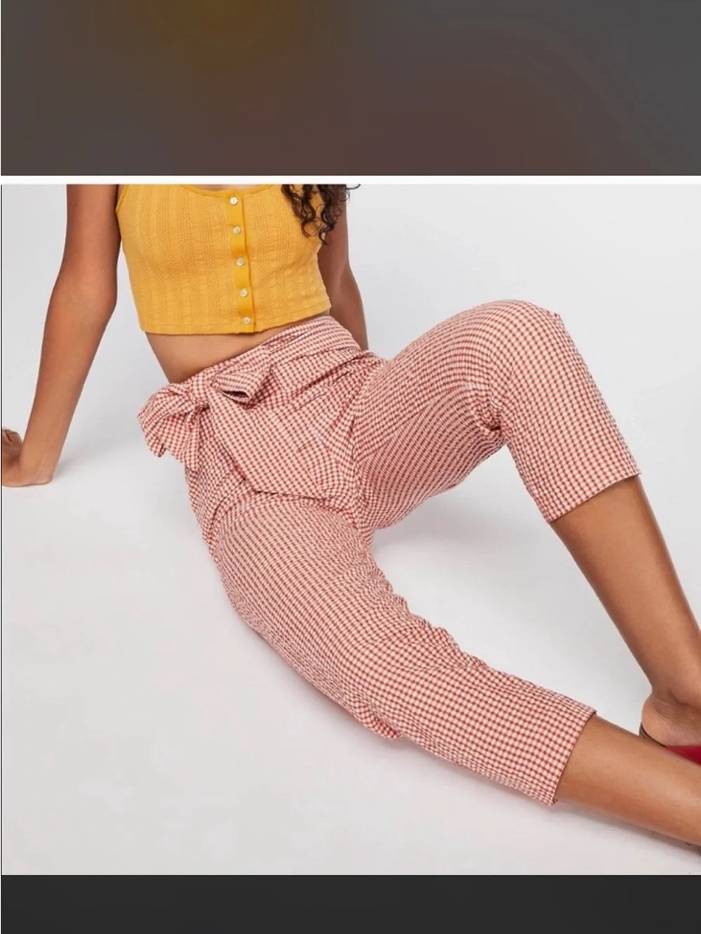 Free People West Side High-Waisted Gingham Tie-Belt Crop Pants